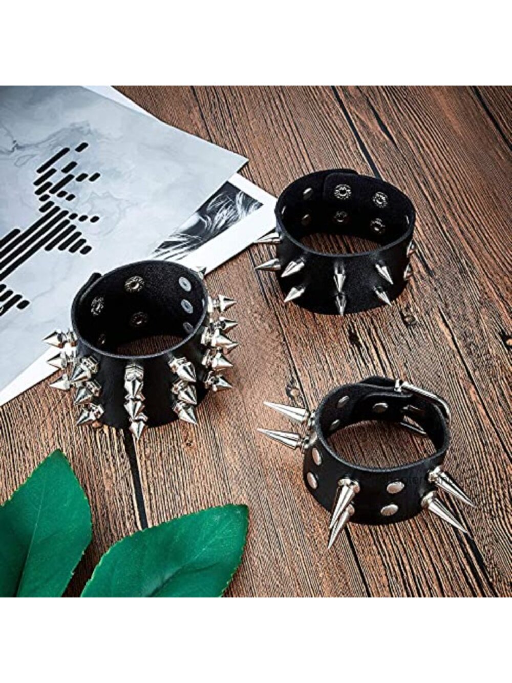 Punk Studded Faux Leather Cuff Bracelet Set Rivet Biker Jewelry Gift - Picture 6 of 6